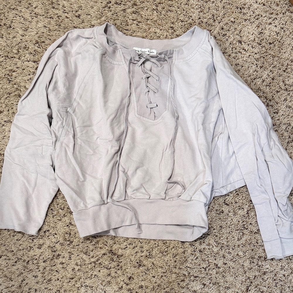 Light purple- Gray Lace-Up Sweatshirt